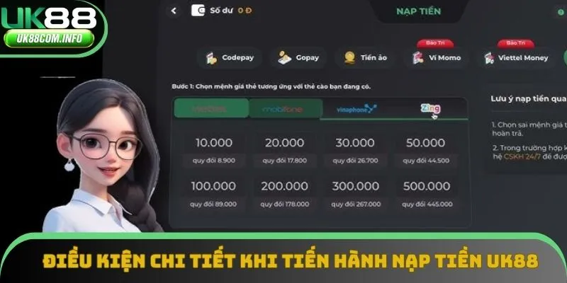 Điều kiện chi tiết khi tiến hành nạp tiền UK88 Điều kiện chi tiết khi tiến hành nạp tiền UK88